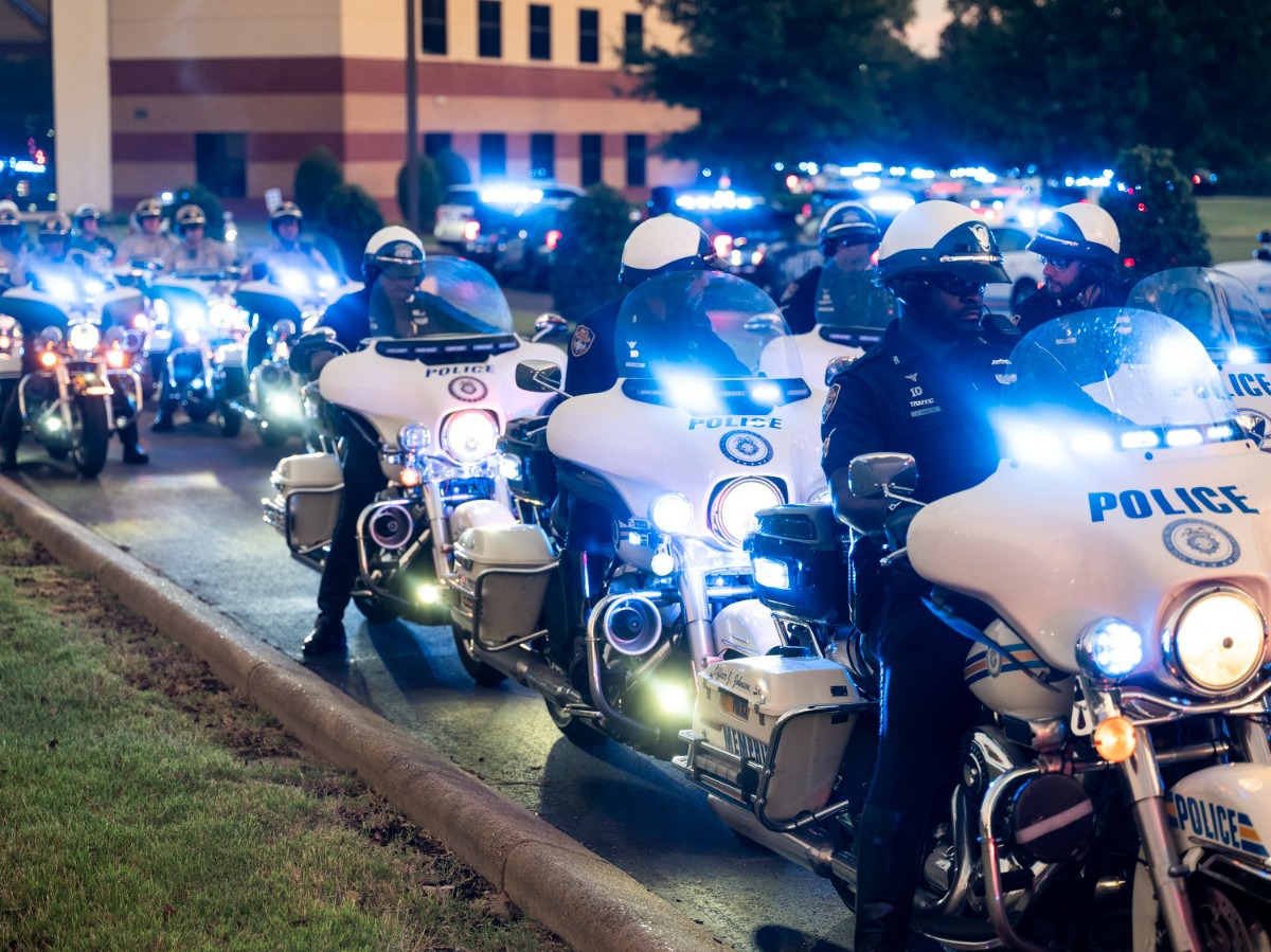 <strong>Ranks of police on motorcycles file past in the Sea of Blue event Wednesday, Aug. 14, 2024.&nbsp;</strong>(Brad Vest/Special to The Daily Memphian)