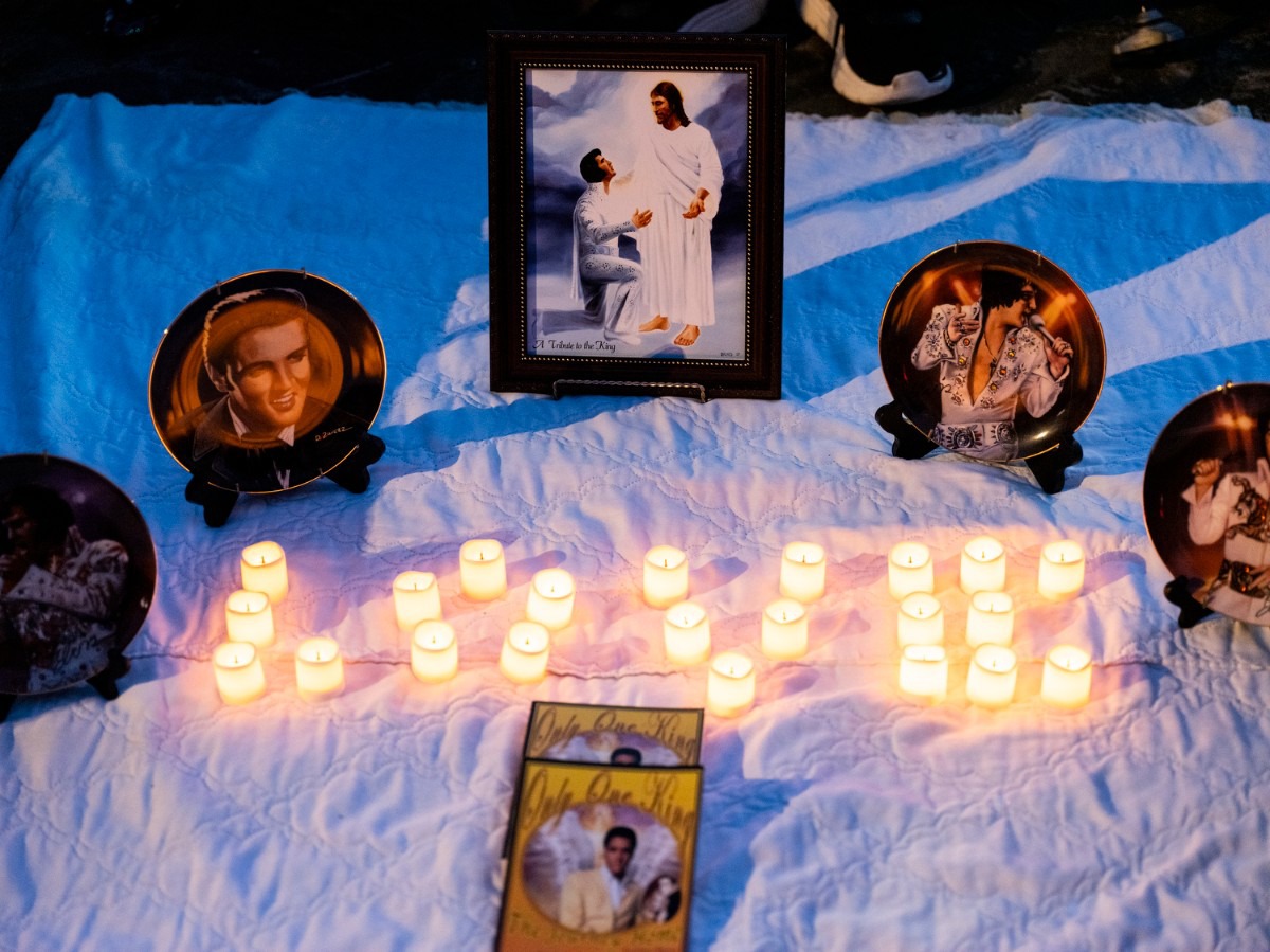 <strong>This homemade shrine includes Young Elvis, Vegas Elvis, Elvis with Jesus&nbsp;&mdash; and a hunka hunka burnin&rsquo; candles.&nbsp;</strong>(Brad Vest/Special to The Daily Memphian)