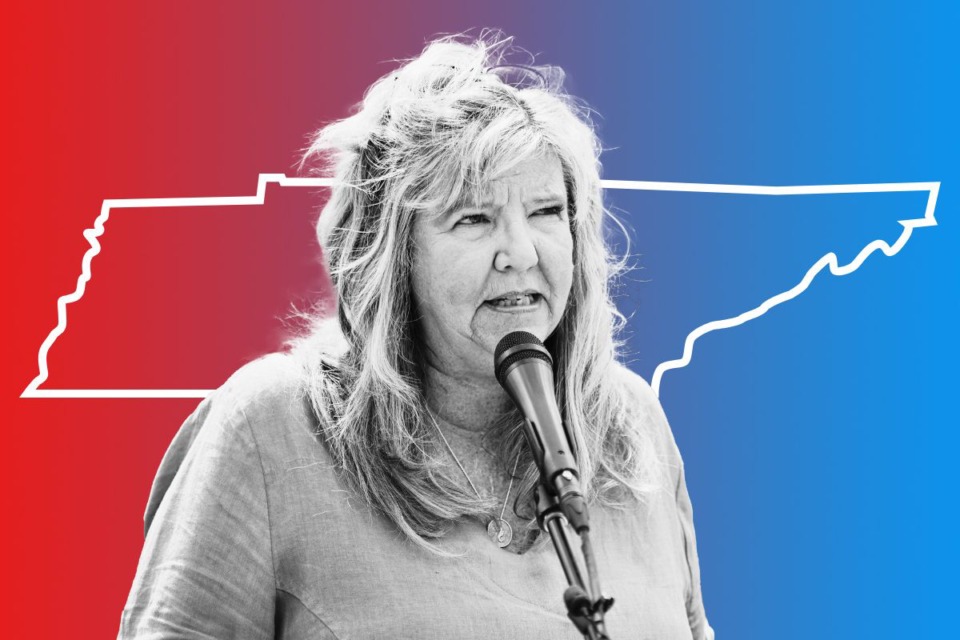 <strong>Gloria Johnson is challenging incumbent U.S. Sen. Marsha Blackburn for her seat.</strong> (Photo illustration by Nick Lingerfelt/The Daily Memphian)