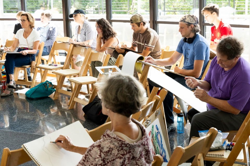 <strong>Artists of various skill levels practice drawing the human form during a figural drawing class at Memphis Brooks Museum of Art in Overton Park. The class was led by Jimpsie Ayres on Saturday, Aug. 17, 2024.</strong> (Brad Vest/Special to The Daily Memphian)