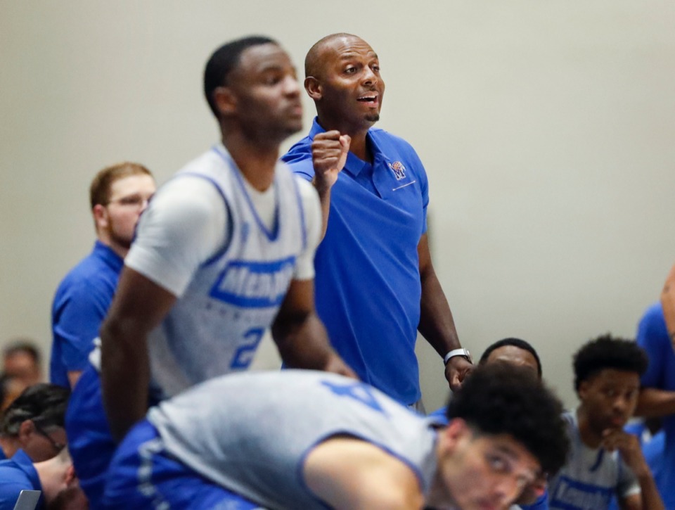 <strong>&ldquo;It&rsquo;s pretty scary,&rdquo; said Penny Hardaway (in blue polo shirt). &ldquo;To be able to score 114 points without Precious, James and Malcolm on the floor &ndash; our bigs &ndash; I think we showed some signs of having the opportunity to be very special.&rdquo;</strong> (Mark Weber/Daily Memphian).