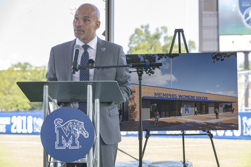 <strong>The University of Memphis announced the new Liza Wellford Fletcher Stadium during a press conference at the South Campus Aug. 20. Ed Scott spoke at the event.</strong> (Ziggy Mack/Special to The Daily Memphian)