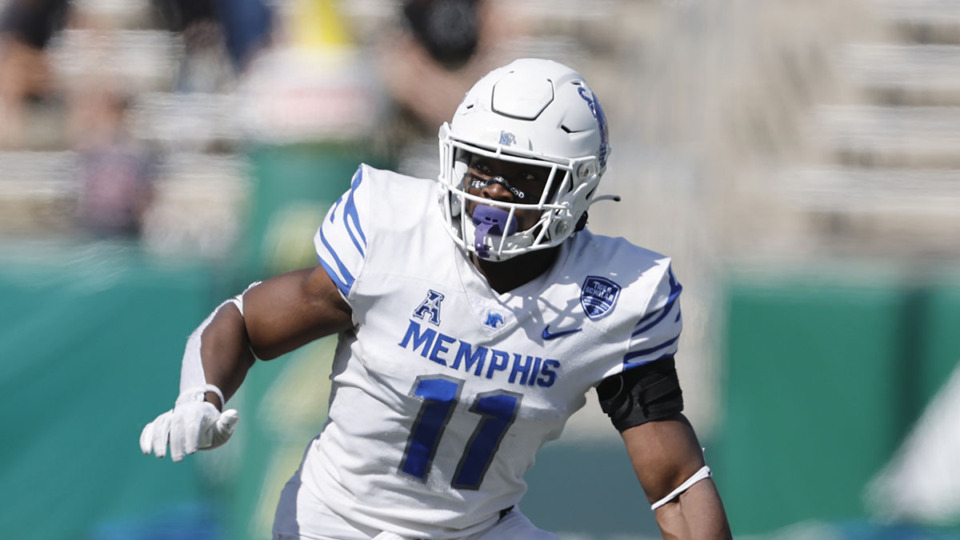 Memphis linebacker Chandler Martin (11) defends against University Alabama-Birmingham on Saturday, Oct. 21, 2023, in Birmingham, Ala. Martin has been added to several preseason award watchlists. (Stew Milne/AP file)