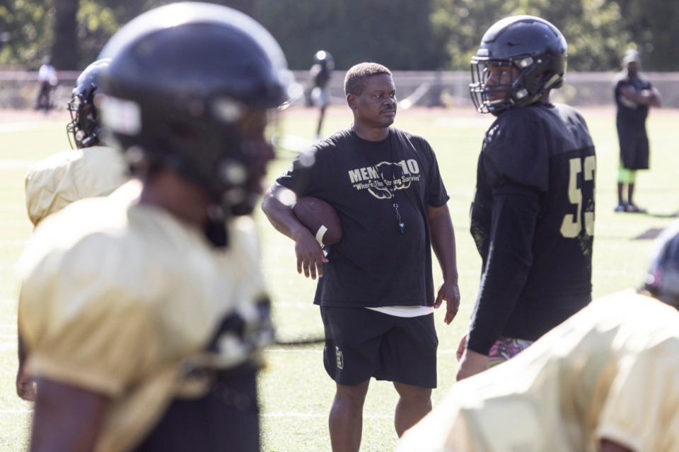 <strong>Whitehaven football head coach Rodney Saulsberry during practice at the high school on Aug. 30, 2022.</strong> (Brad Vest/Special to The Daily Memphian file)