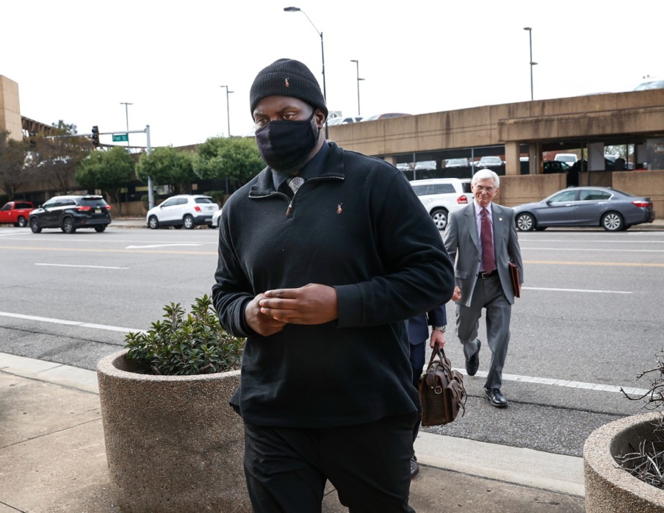 <strong>Former Memphis Police officer Emmitt Martin III and his lawyers enter the Odell Horton Federal Building on Nov. 14, 2023.</strong> (Mark Weber/The Daily Memphian file)&nbsp;