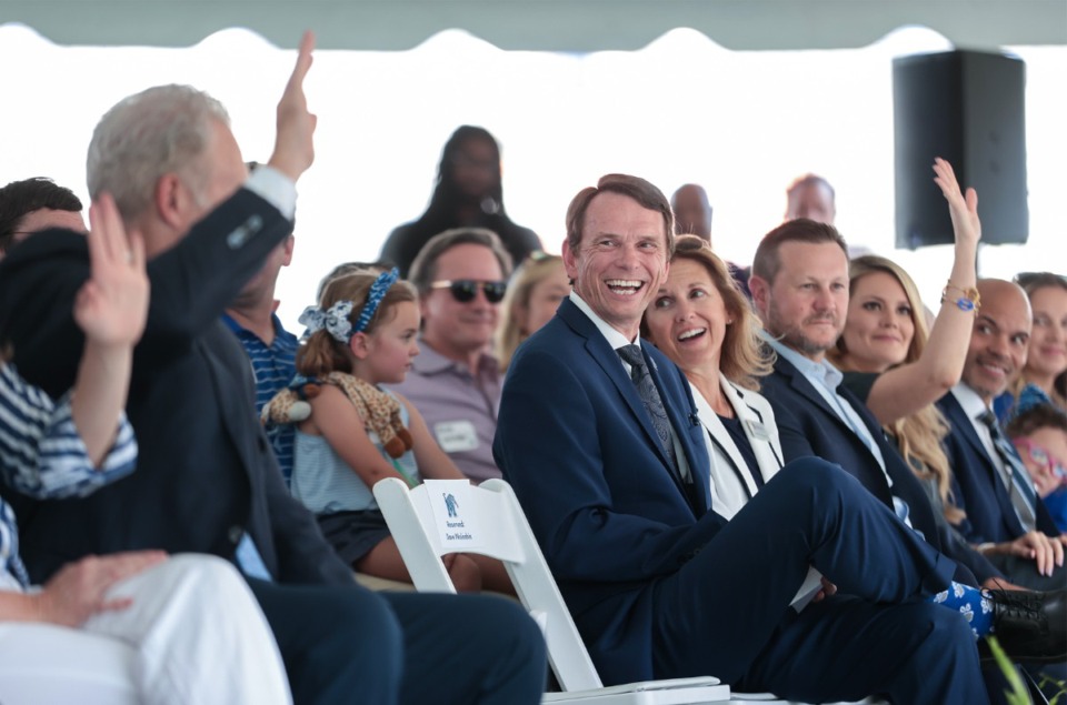 <strong>University of Memphis president Bill Hardgrave laughs during a groundbreaking ceremony at Simmons Bank Liberty Stadium Aug. 22.</strong> (Patrick Lantrip/The Daily Memphian)