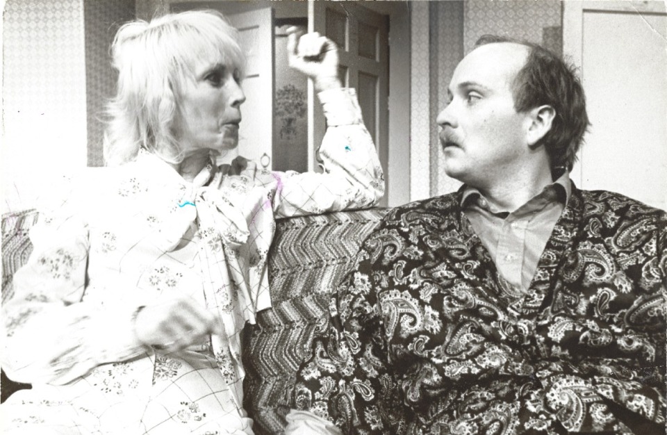 <strong>Jim Ostrander, right, with Pat Clark in a 1974 production of &ldquo;Private Lives&rdquo; at Circuit Playhouse. Memphis&rsquo; annual theater awards were named the Ostranders iin 2001. Ostrander died in 2002.</strong> (Courtesy Playhouse on the Square)