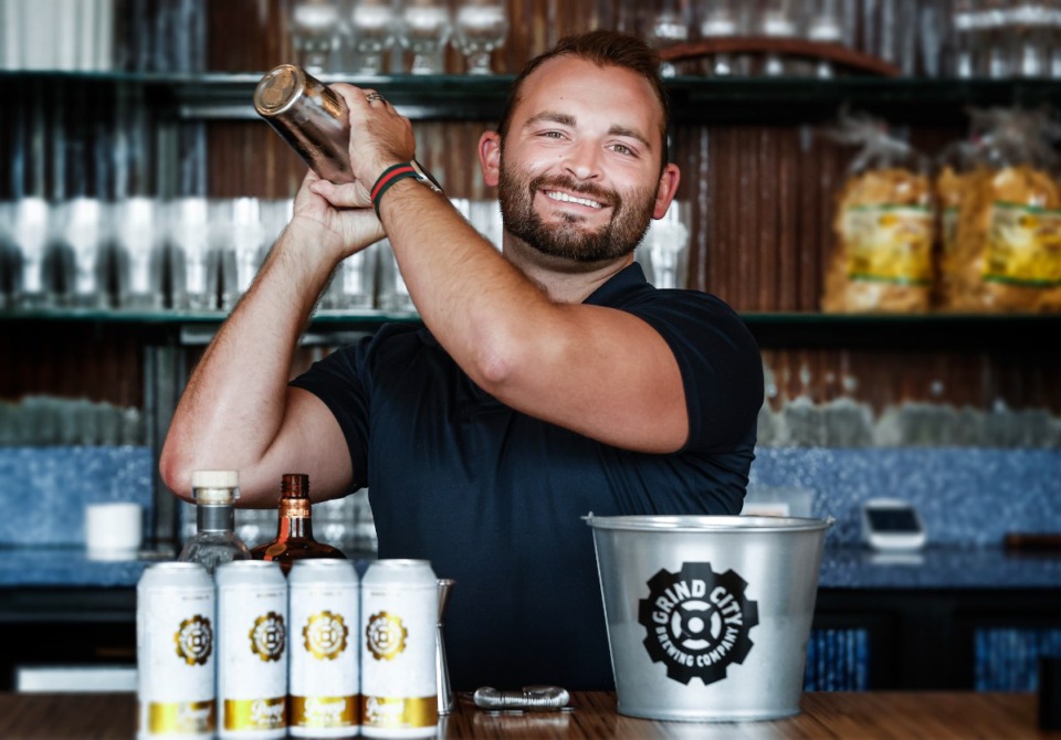 <strong>Grind City Brewing Co. owner Hopper Seely makes a lagerita beer cocktail with on Monday, Aug. 12, 2024.</strong> (Mark Weber/The Daily Memphian)