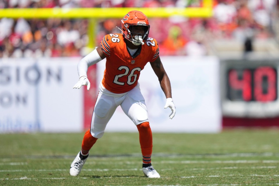 <strong>Chicago Bears safety Quindell Johnson (26),&nbsp;was a student-athlete for five seasons, playing in the Tigers&rsquo; defensive secondary.</strong> (Peter Joneleit/AP file)