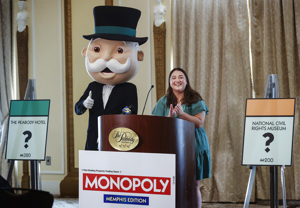 <strong>Sarah Bowman, a representative at Top Trumps, the official licenser of Monopoly, announced a Memphis themed Monopoly game on Tuesday, August 27, 2024 at The Peabody Memphis.</strong> (Mark Weber/The Daily Memphian)