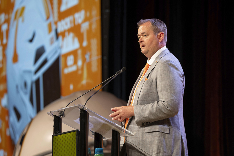 <strong>Tennessee head football coach Josh Heupel speaks during Southeastern Conference NCAA college football media days Tuesday, July 16, 2024, in Dallas.</strong> (Jeffrey McWhorter/AP Photo file)