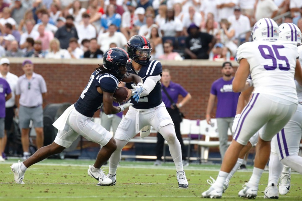 <strong>Mississippi quarterback Jaxson Dart ( 2) passes the ball during the first half of an NCAA college football game against Furman, Saturday, Aug. 31, 2024, in Oxford, Miss.</strong> (Sarah Warnock/AP)