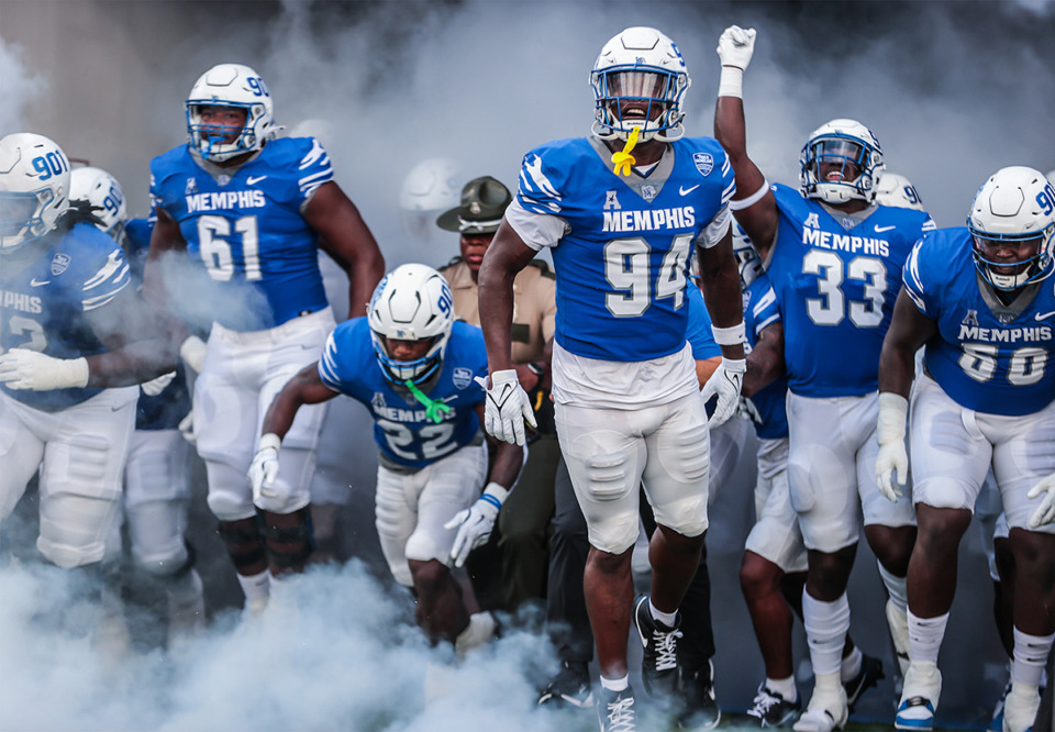 <strong>University of Memphis players take the field during an Aug. 31, 2024 game against N. Alabama.</strong> (Patrick Lantrip/The Daily Memphian)