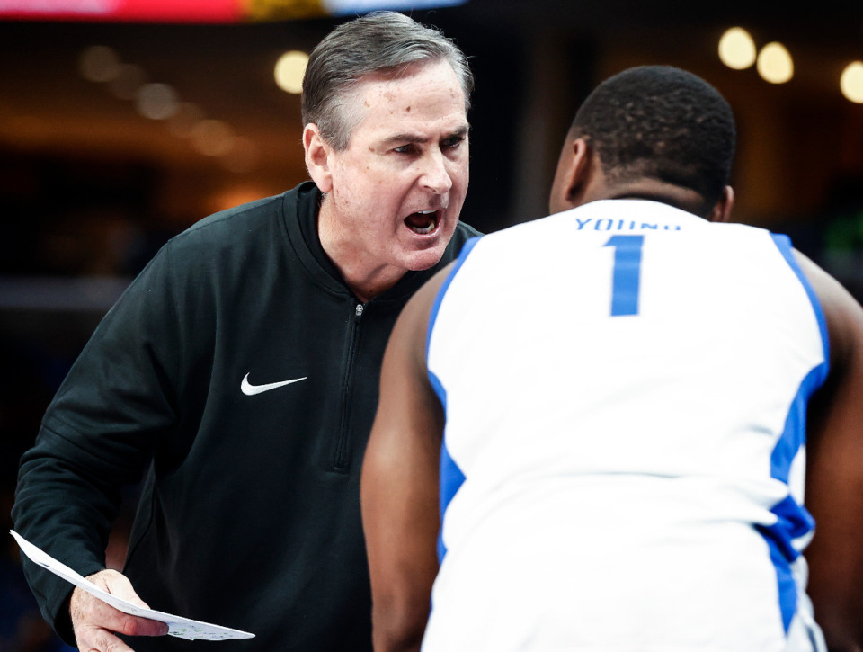 <strong>Memphis Tigers assistant coach Rick Stansbury on the sidelines during action against Alabama State on Friday, Nov. 17, 2023.</strong> (Mark Weber/The Daily Memphian)