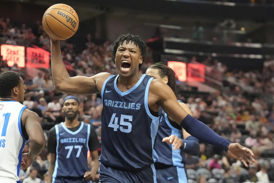 <strong>Memphis Grizzlies forward GG Jackson II, 45, reacts during the second half of an NBA summer league basketball game against the Oklahoma City Thunder July 10 in Salt Lake City.</strong> (Rick Bowmer/AP file)