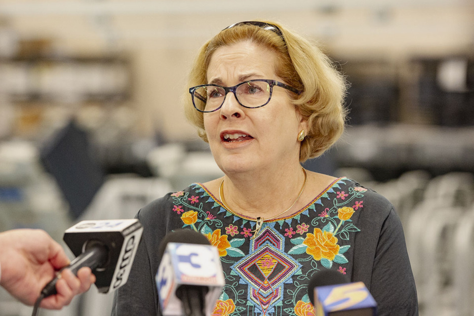 <strong>Linda Phillips briefs press at Shelby Farms Aug. 4, 2022.</strong> (The Daily Memphian file)