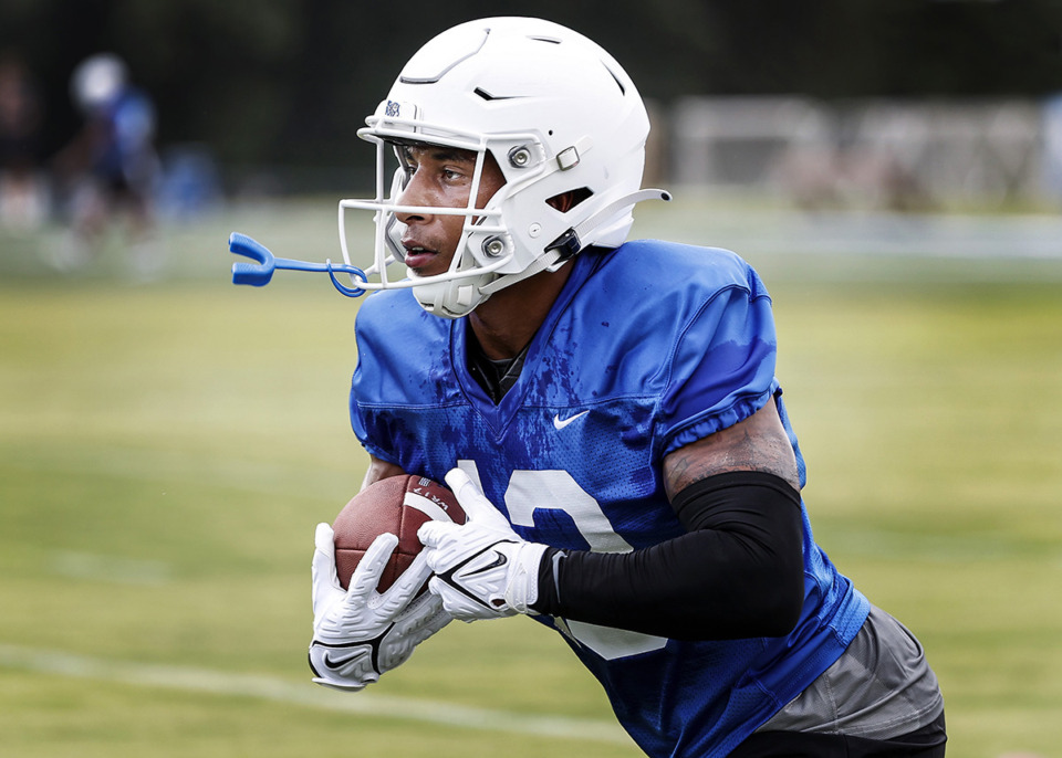 <strong>University of Memphis running back Greg Desrosiers Jr. participates in football practice July 31.</strong> (Mark Weber/The Daily Memphian file)