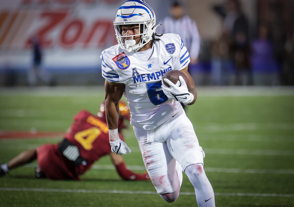 <strong>University of Memphis running back Sutton Smith (5) runs in for a touchdown during the AutoZone Liberty Bowl game against Iowa State Dec. 29, 2023.</strong> (Patrick Lantrip/The Daily Memphian file)