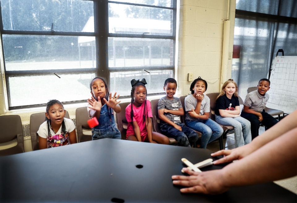 <strong>St. Paul Catholic School students take part in a science lesson on Wednesday, Aug. 28, 2024 in Whitehaven.</strong> (Mark Weber/The Daily Memphian)