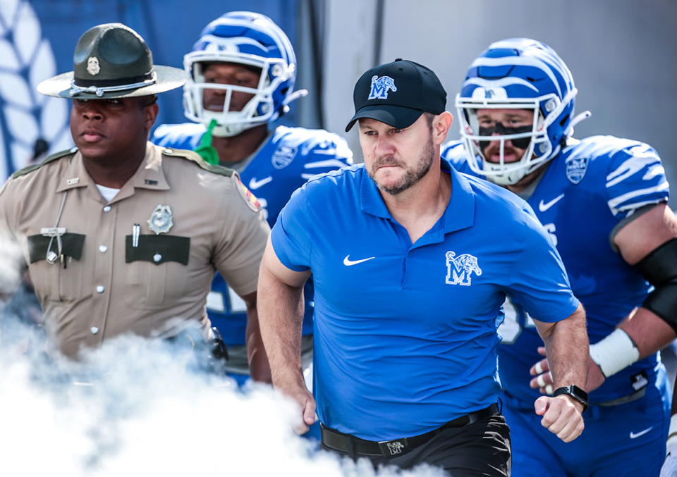 <strong>University of Memphis head coach Ryan Silverfield takes the field during a Sept. 7 game against Troy.</strong> (Patrick Lantrip/The Daily Memphian)