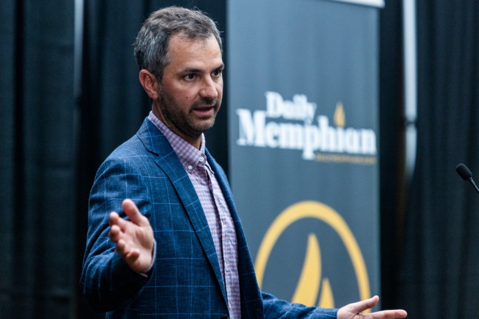 <strong>Scott Tashie, Owner of City Silo Table + Pantry, I Love Juice Bar and Flyway Brewing, speaks during The Daily Memphian&rsquo;s Small Business seminar at the Memphis Botanic Garden.</strong> (Brad Vest/Special to The Daily Memphian)