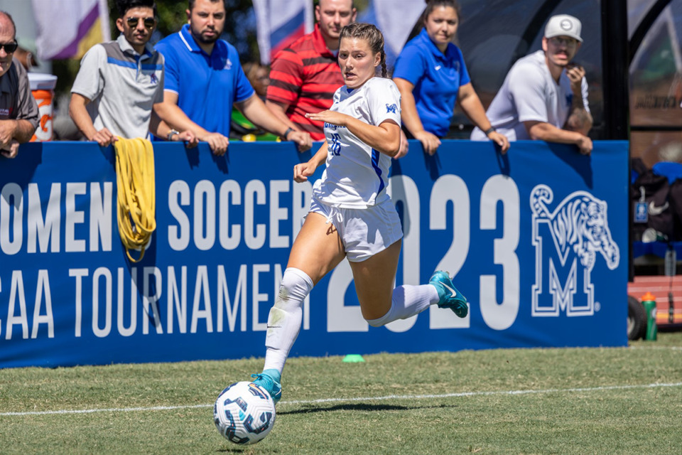 <strong>Ally Casey (16) of the Memphis Tigers during the game between Memphis and Kansas State on Sunday, Sept. 8, 2024, in Memphis.</strong> (Wes Hale/Special to The Daily Memphian)