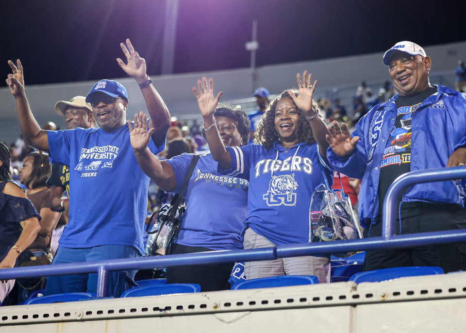 <strong>Tennessee State University fans cheering during the Southern Heritage Classic against University of Arkansas-Pine Bluff, Sept. 9, 2023, at Simmons Bank Liberty Stadium.</strong> (Wes Hale/Special to The Daily Memphian)