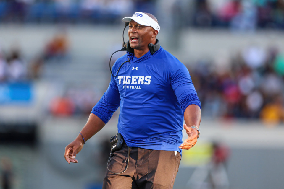 <strong>Coach Eddie George&rsquo;s Tennessee State Tigers will face the University of Arkansas-Pine Bluff on Saturday, Sept. 14 at Simmons Bank Liberty Stadium.</strong> (Wes Hale/The Daily Memphian file)