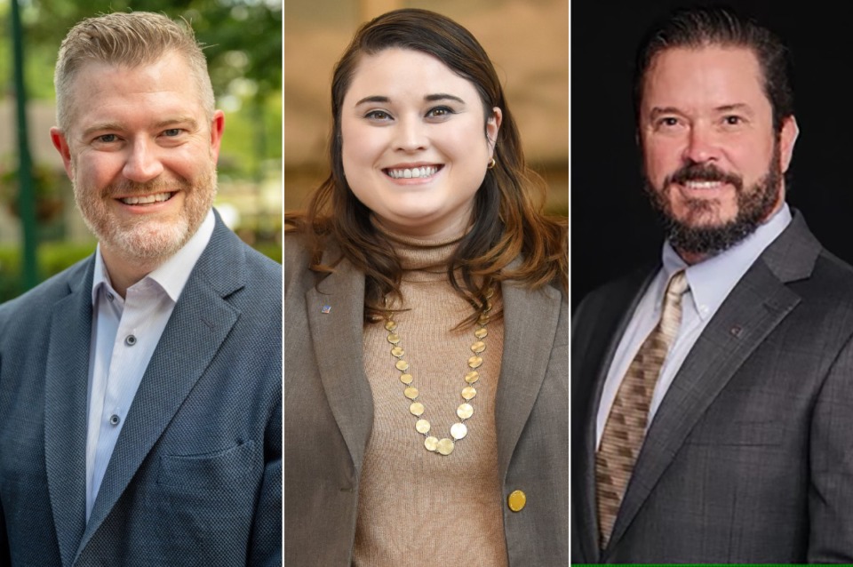 <strong>Candidates for Collierville alderman Position 3 are, from left, Nick Robbins, Elizabeth Parr and Chad Lindsay.</strong> (The Daily Memphian files)