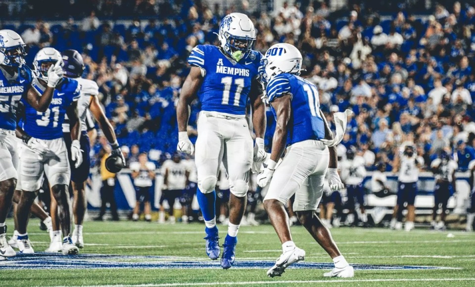 <strong>Redshirt junior linebacker Chandler Martin (11) led the squad Saturday, Sept. 14 in Tallahassee with eight tackles, 2.5 tackles for loss and a sack.</strong> (Courtesy Memphis Athletics, file photo)