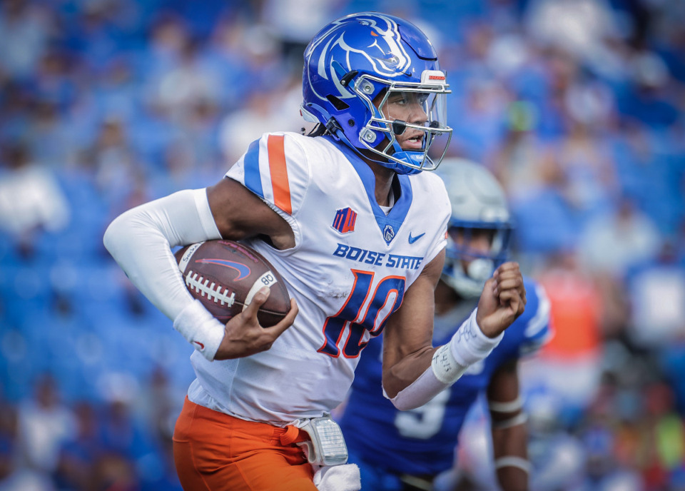 <strong>Boise St. quarterback Taylen Green (10) scambles for a first down during a Sept. 30, 2023 game against Memphis.</strong> (Patrick Lantrip/The Daily Memphian file)