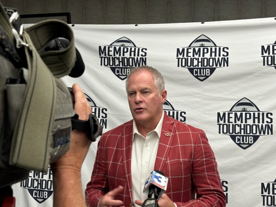 <strong>Hunter Yurachek, Arkansas vice chancellor and director of athletics, spoke to reporters prior to making an appearance at the Touchdown Club at the Hilton Memphis.</strong>&nbsp;(Tim Buckley/The Daily Memphian)