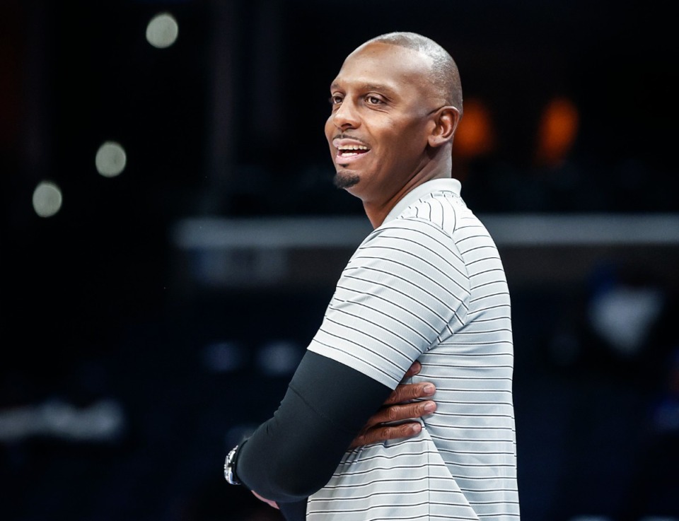 <strong>University of Memphis head coach Penny Hardaway smiles during action against Lane College Oct. 29, 2023.</strong> (Mark Weber/The Daily Memphian file)