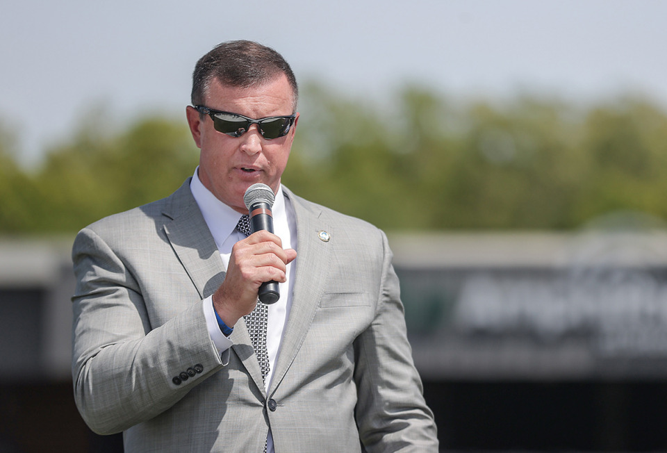 <strong>Southaven Mayor Darren Musselwhite speaks at a ribbon-cutting ceremony at BankPlus Amphitheater April 20, 2023.</strong> (Patrick Lantrip/The Daily Memphian file)