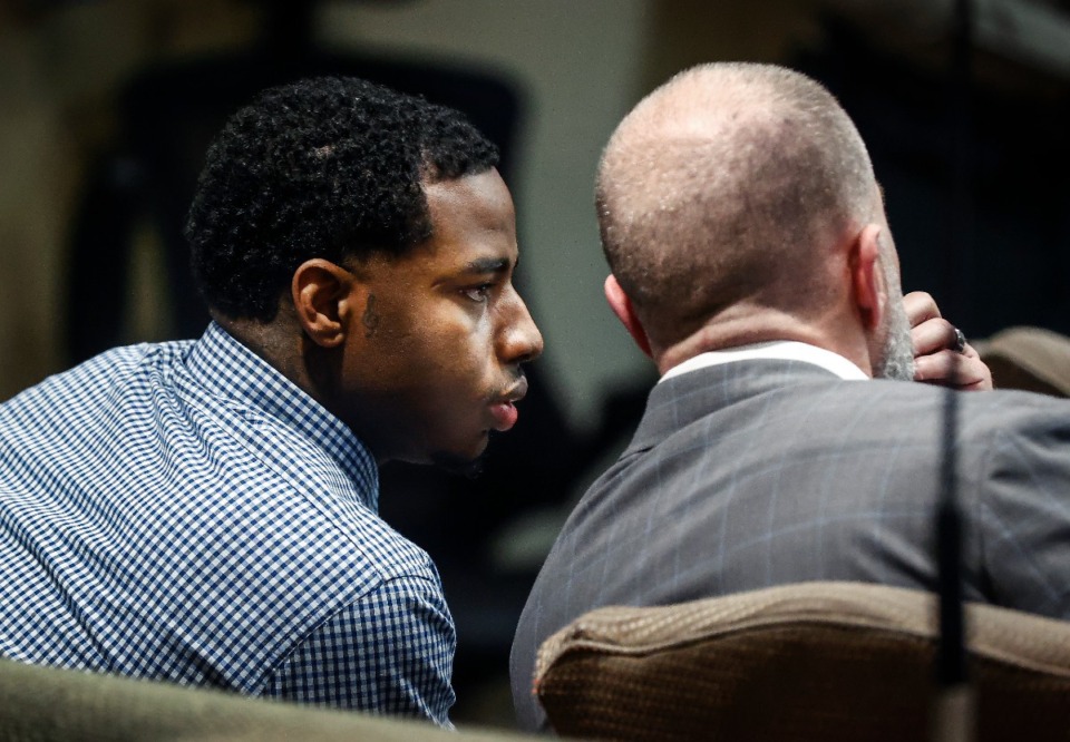 <strong>Defendant Justin Johnson (left) appears in court, as the murder trial of rapper Young Dolph begins, in Memphis, Tenn., on Monday, Sept. 23, 2024.</strong> (Mark Weber/The Daily Memphian)