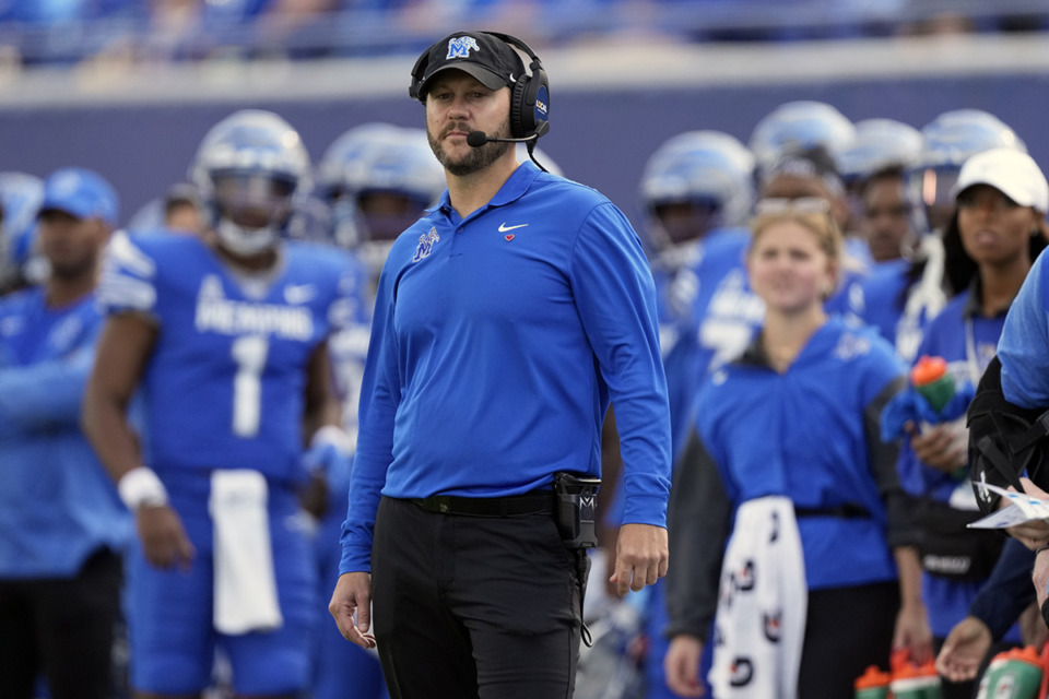 <strong>Memphis head coach Ryan Silverfield watches from the sideline in the first half of an NCAA college football game between Memphis and Central Florida Saturday, Nov. 5, 2022, in Memphis.</strong> (Mark Humphrey/AP Photo file)