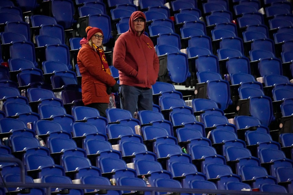 <strong>Iowa State fans watch as the Memphis Tigers celebrate after winning the 2023 AutoZone Liberty Bowl at Simmons Bank Liberty Stadium in Memphis.</strong> (AP Photo/George Walker IV)