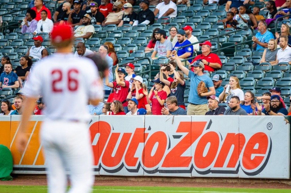 <strong>Fans cheer in Autozone Park during the Memphis Redbirds game August 10.</strong> (Benjamin Naylor/The Daily Memphian)