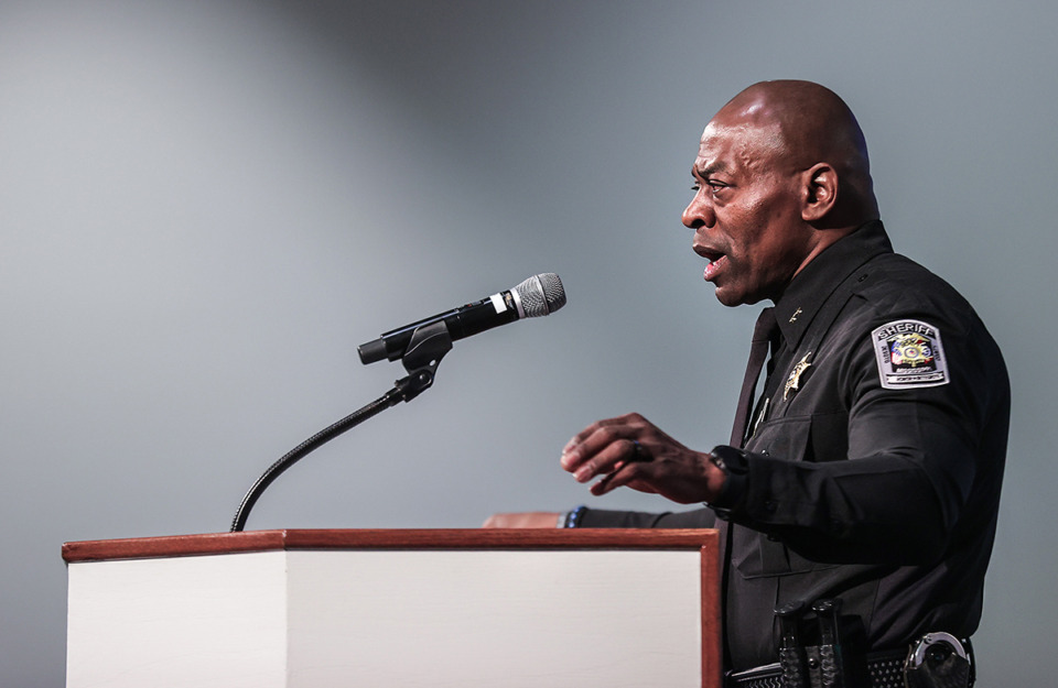 <strong>DeSoto County Sheriff Thomas Tuggle II speaks at a crime summit at Brown Missionary Baptist Church April 20.</strong> (Patrick Lantrip/The Daily Memphian file)