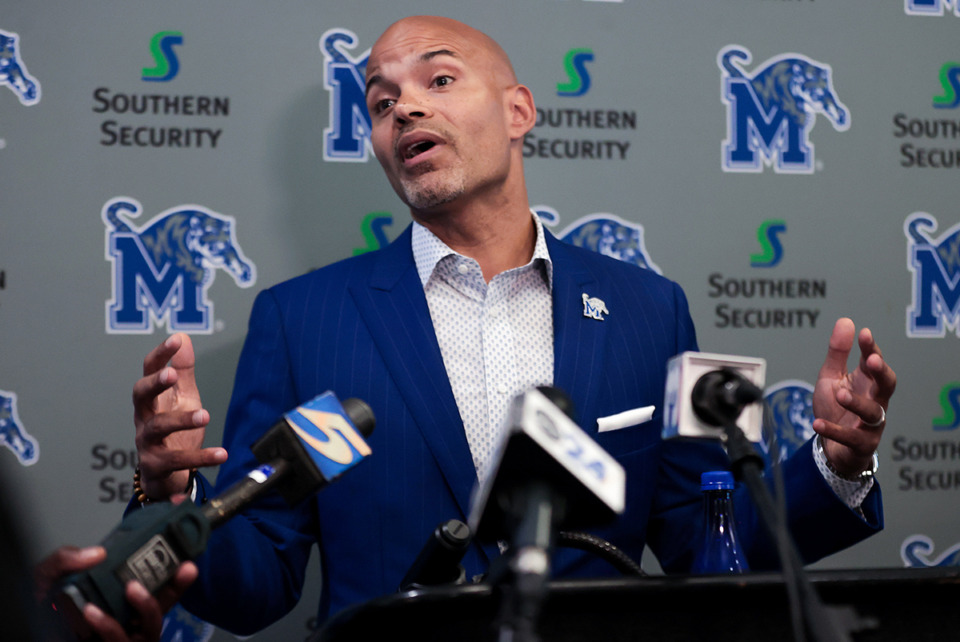 <strong>University of Memphis athletic director Ed Scott address the media about the university&rsquo;s future within the AAC Sept. 26.</strong> (Patrick Lantrip/The Daily Memphian)