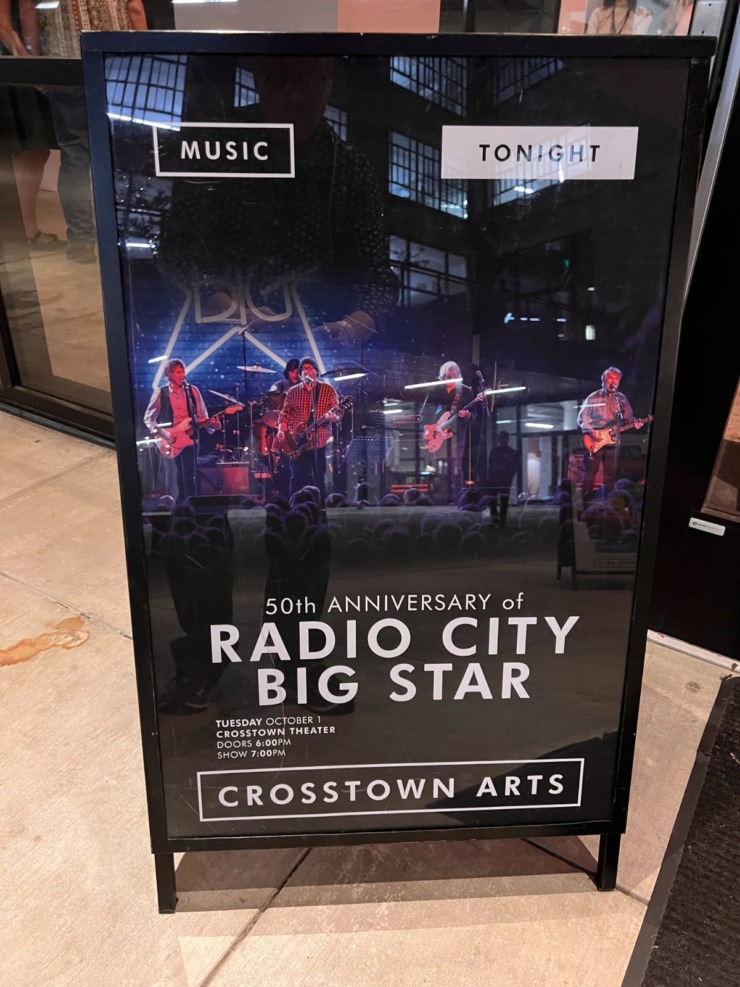 <strong>A sandwich board outside the Crosstown Theater advertises the show within, where five music legends performed the 12 tracks of Big Star&rsquo;s&nbsp;&ldquo;Radio City&rdquo; (1974).</strong> (Jody Callahan/The Daily Memphian)