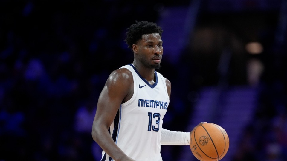 <strong>Memphis Grizzlies' Jaren Jackson Jr. plays during an NBA basketball game, Wednesday, March 6, 2024, in Philadelphia.</strong> (AP Photo/Matt Slocum)