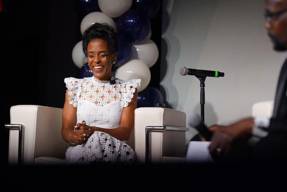 <strong>Memphis-Shelby County Schools Superintendent Marie Feagins laughs during an event celebrating her first 100 Days at the Hilton Memphis July 10.</strong> (Courtesy Angel Ortez/MSCS Communications)