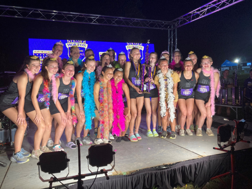 <strong>Houston High girls cross country team won its fourth straight Frank Horton Classic Saturday night at Shelby Farms.</strong> (Photo courtesy of Erin Hardison)