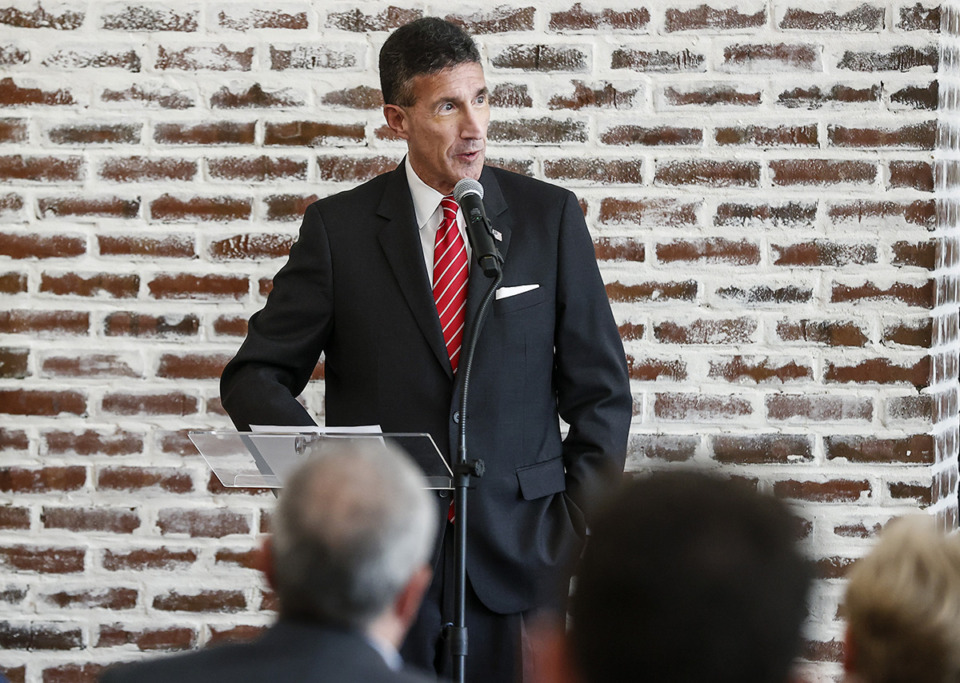 <strong>Rep. David Kustoff, R-Germantown, spoke at the Arlington Chamber of Commerce monthly membership luncheon Wednesday, Oct. 9, 2024.</strong> (Mark Weber/The Daily Memphian)