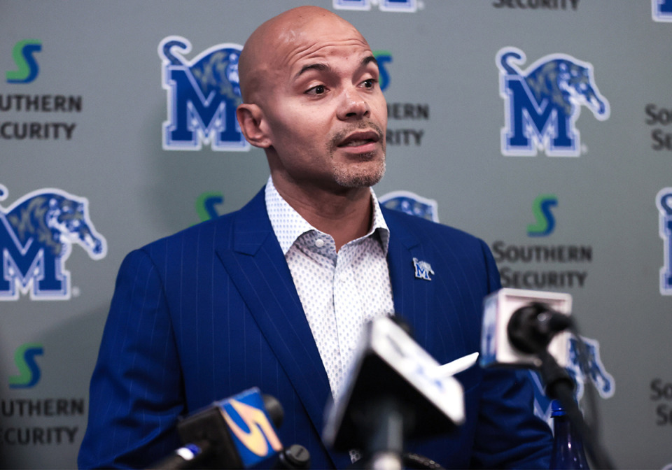 <strong>Memphis athletic director Ed Scott addresses the media on Sept. 26.</strong> (Patrick Lantrip/The Daily Memphian)