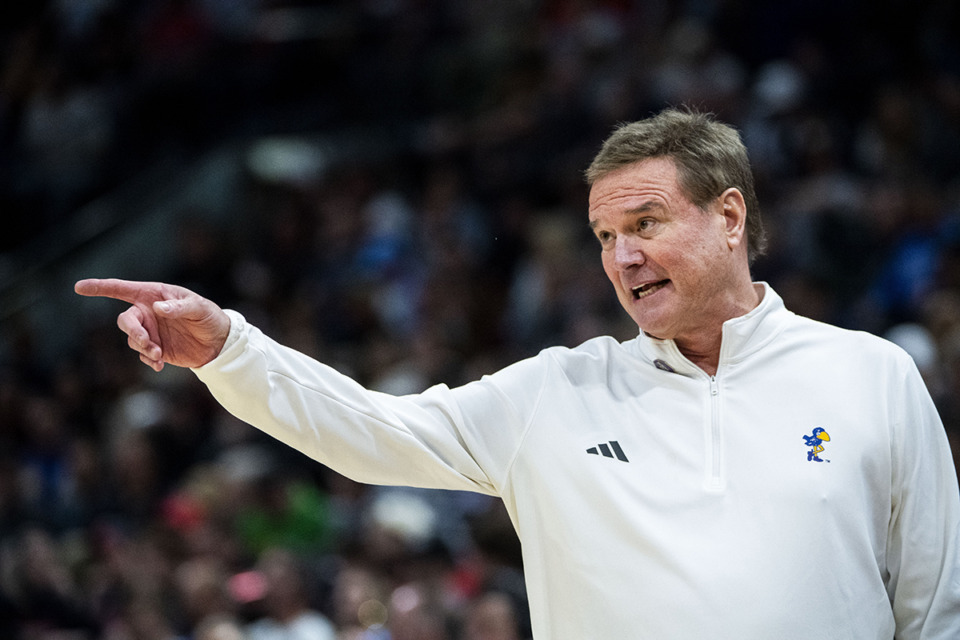 <strong>Bill Self&rsquo;s Kansas Jayhawks top Parth Upadhyaya&rsquo;s first AP Top 25 ballot or the 2024-25 season. Self calls out to his players during the first half of a second-round college basketball game against Gonzaga in the NCAA Tournament in Salt Lake City, Saturday, March 23, 2024.</strong> (Isaac Hale/AP Photo file)