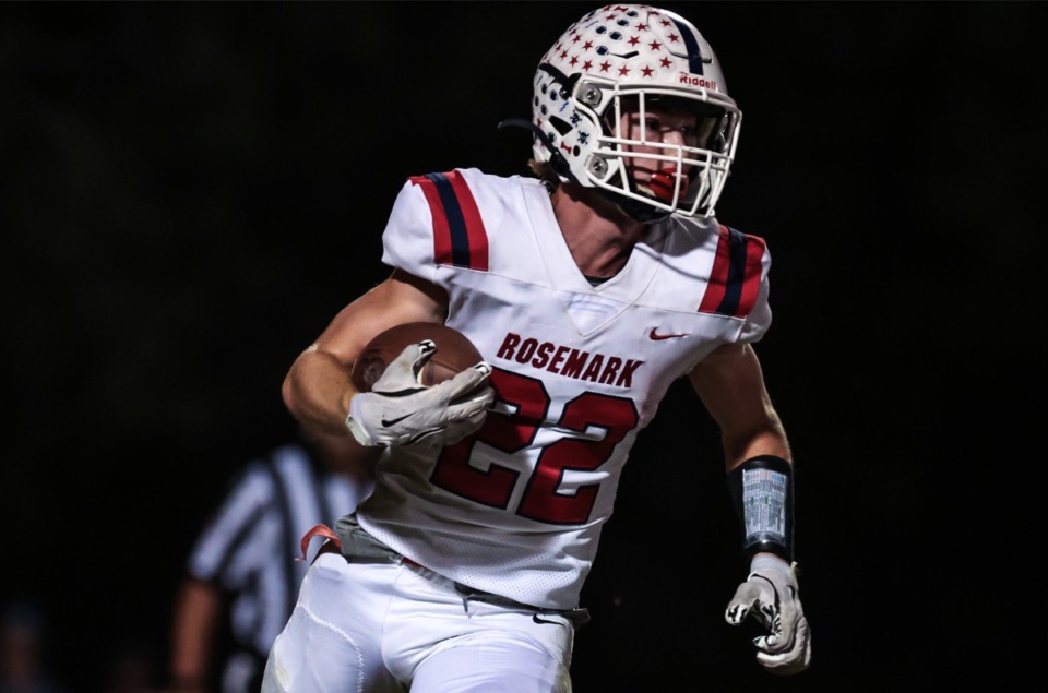 <strong>Tipton-Rosemark Academy running back Nix Fullen (22) rushes the ball during a game against Fayette Academy Oct. 11, 2024.</strong> (Patrick Lantrip/The Daily Memphian)