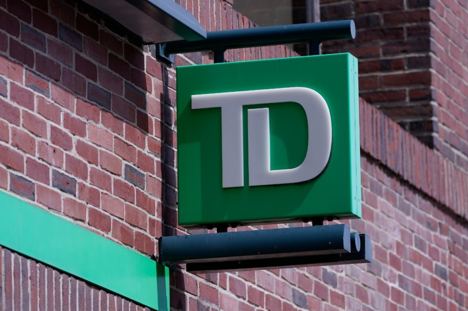 <strong>A sign hangs on TD Bank branch, Tuesday, April 5, 2022, in Boston.</strong> (AP Photo/Charles Krupa file)