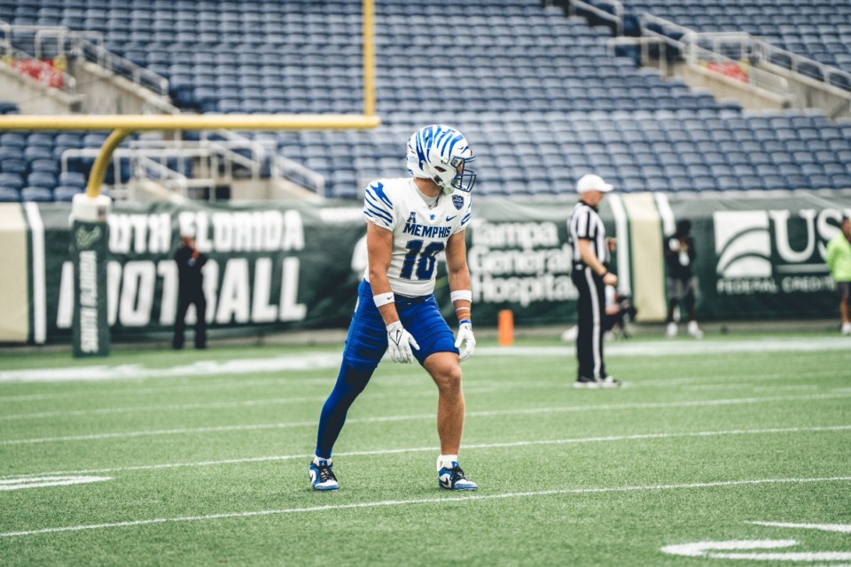 <strong>Memphis wide receiver Kolby Drake prepares to run a route against USF.</strong> (Courtesy Memphis Athletics)